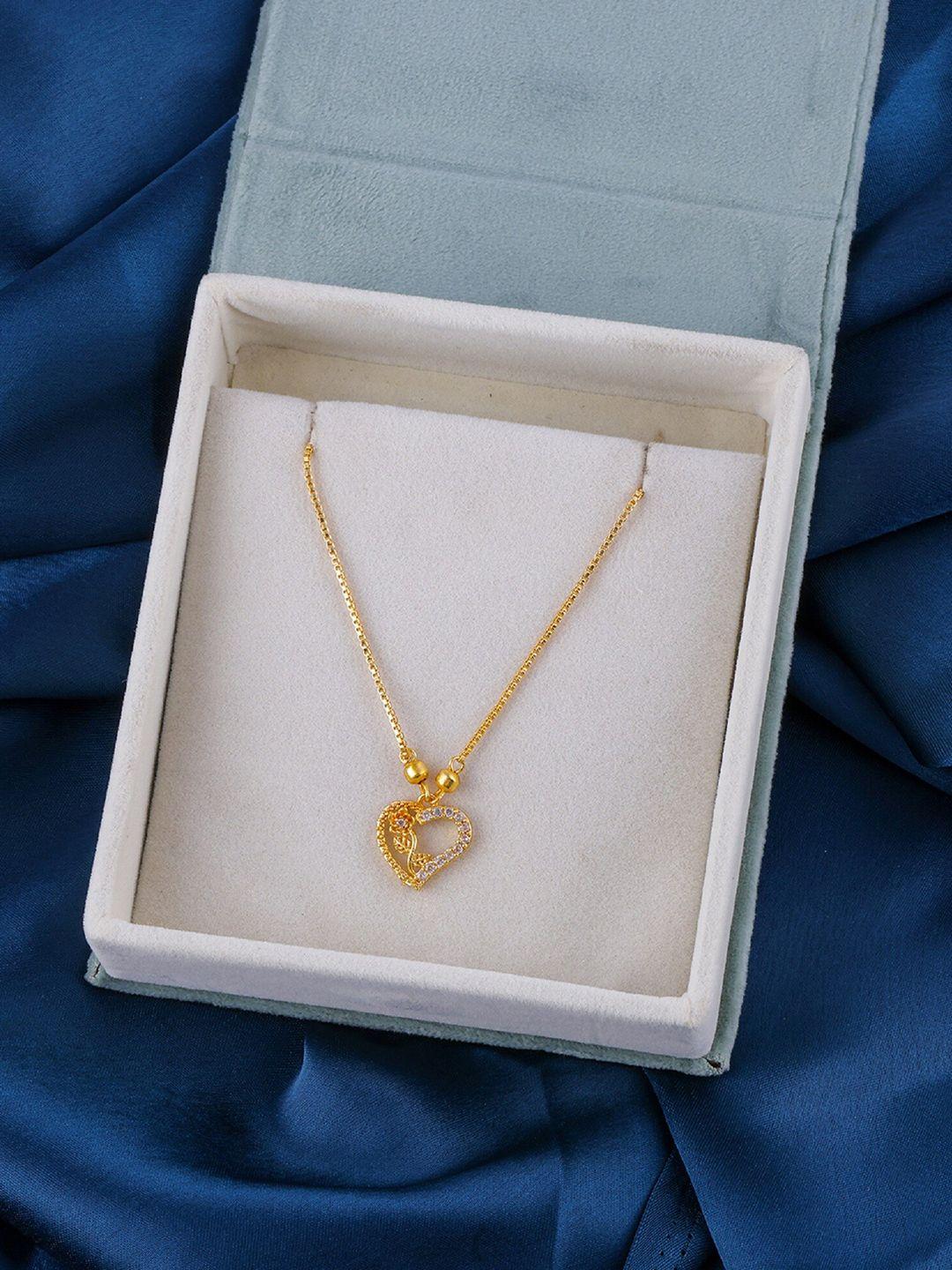 dressberry gold-plated heart-shaped stone-studded pendant & chain