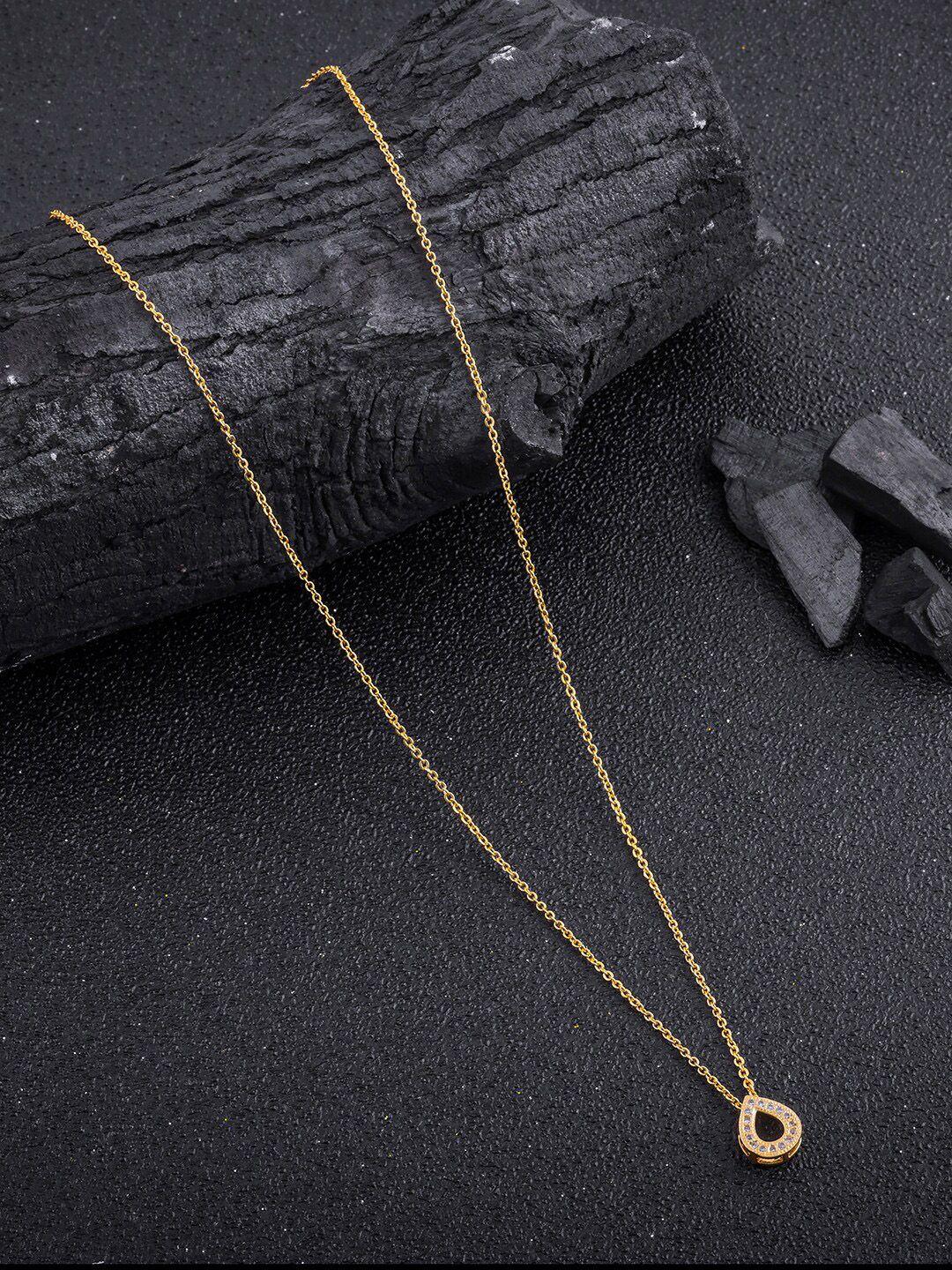 dressberry gold-plated leaf-shaped stone-studded pendant & chain