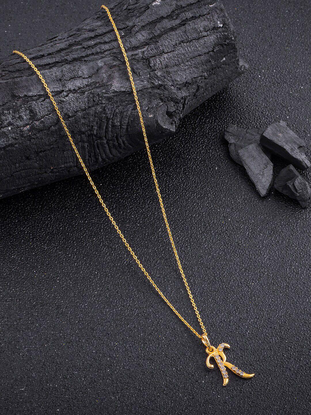 dressberry gold-plated r-shaped stone-studded pendant & chain