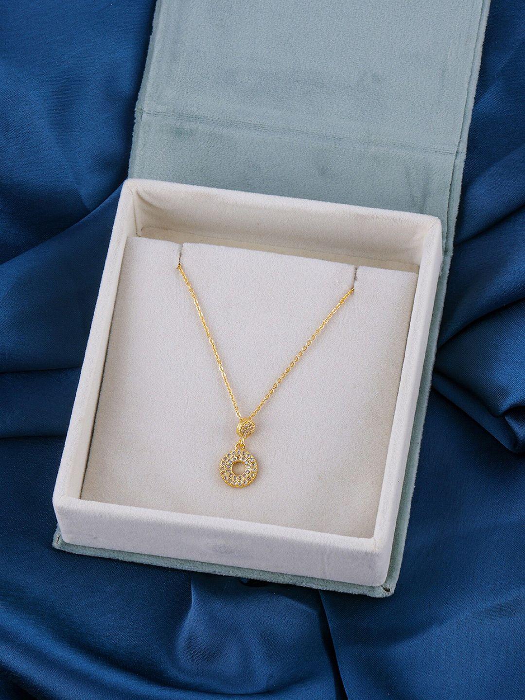 dressberry gold-plated round-shaped stone-studded pendant & chain