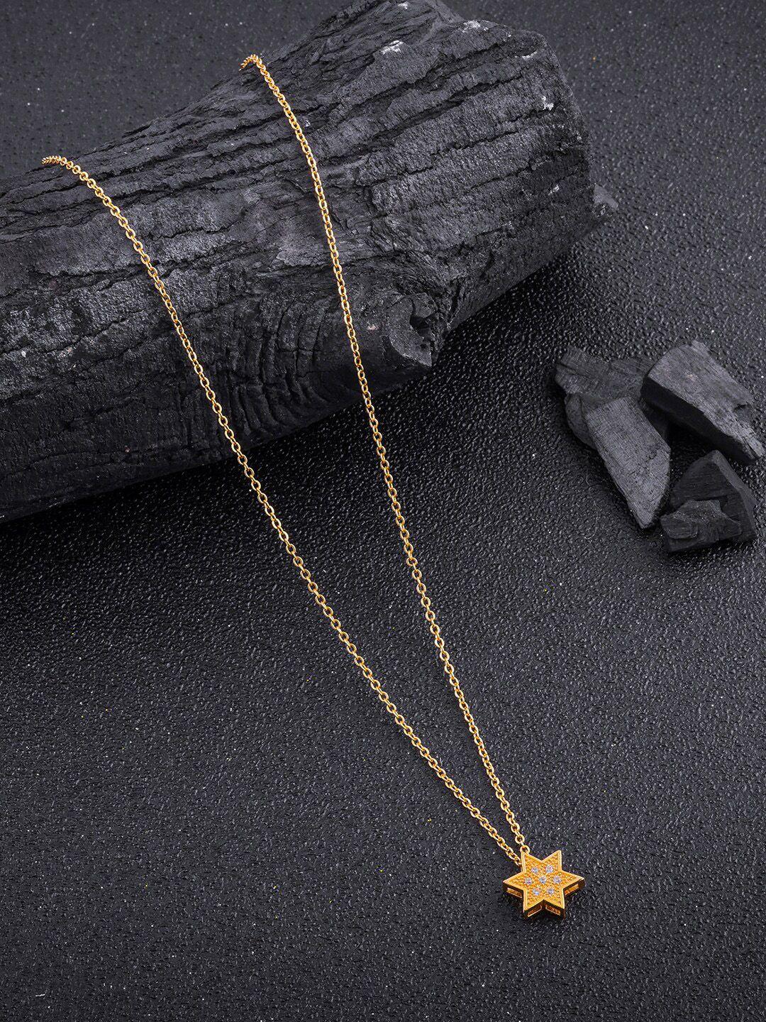 dressberry gold-plated star-shaped stone-studded pendant & chain