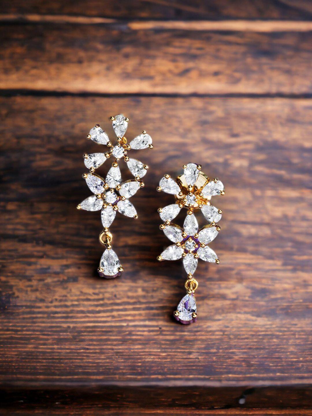 dressberry gold-plated zircon stoned floral drop earrings