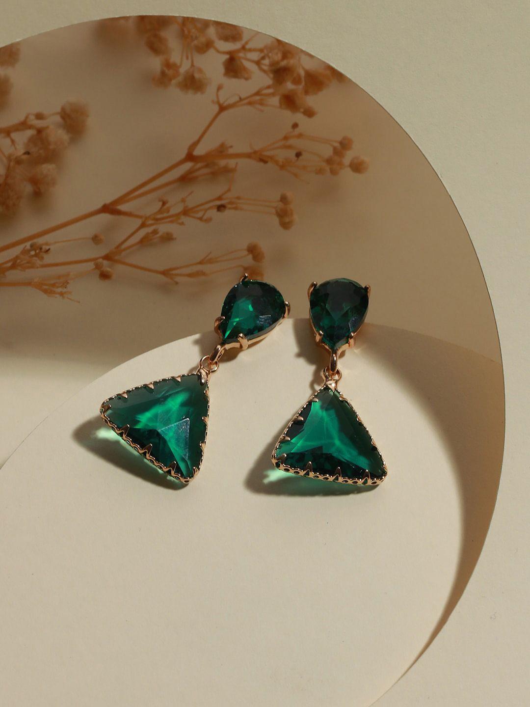 dressberry gold-toned & green gold plated contemporary drop earrings