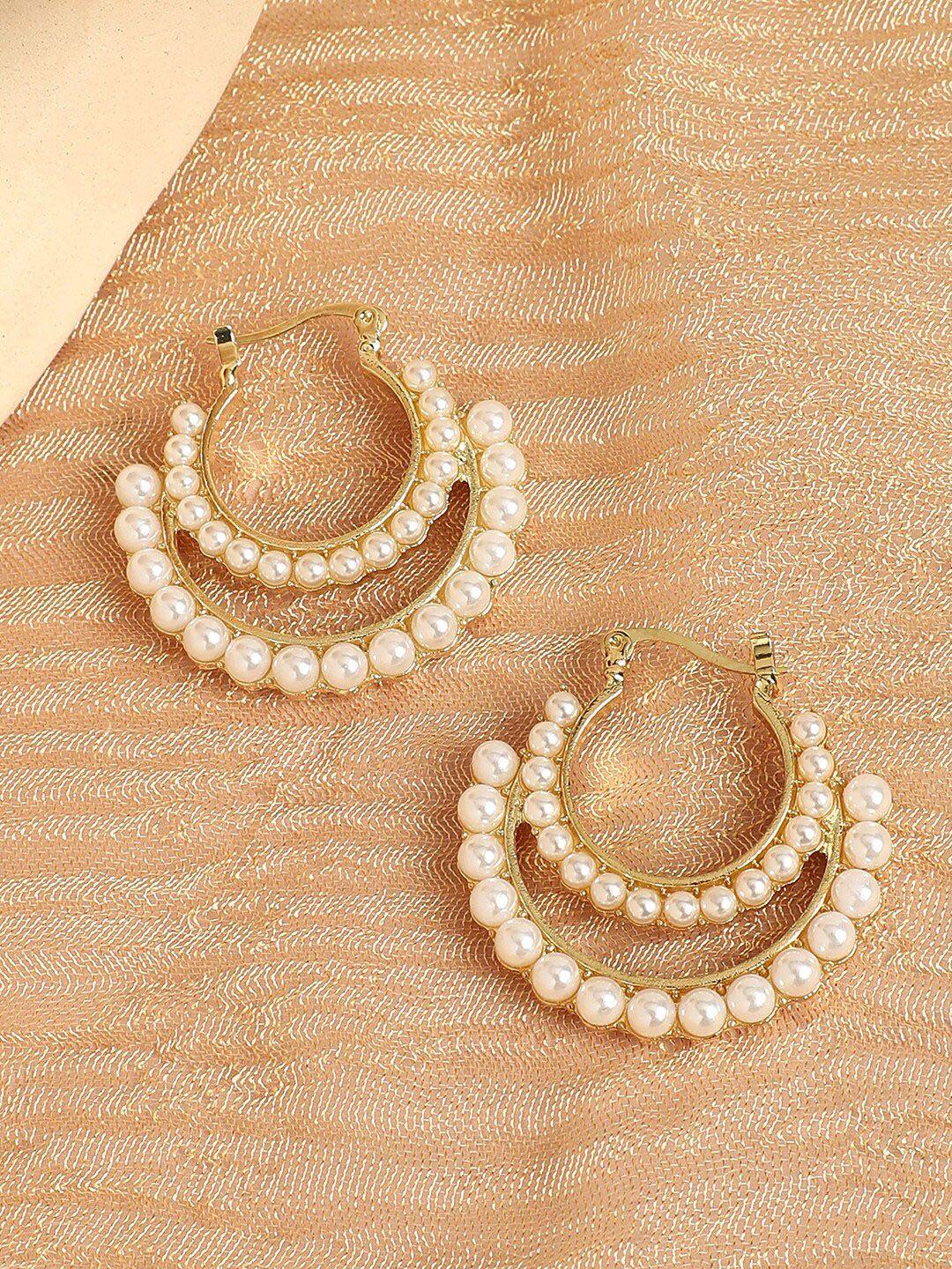 dressberry gold-toned & off white circular hoop earrings