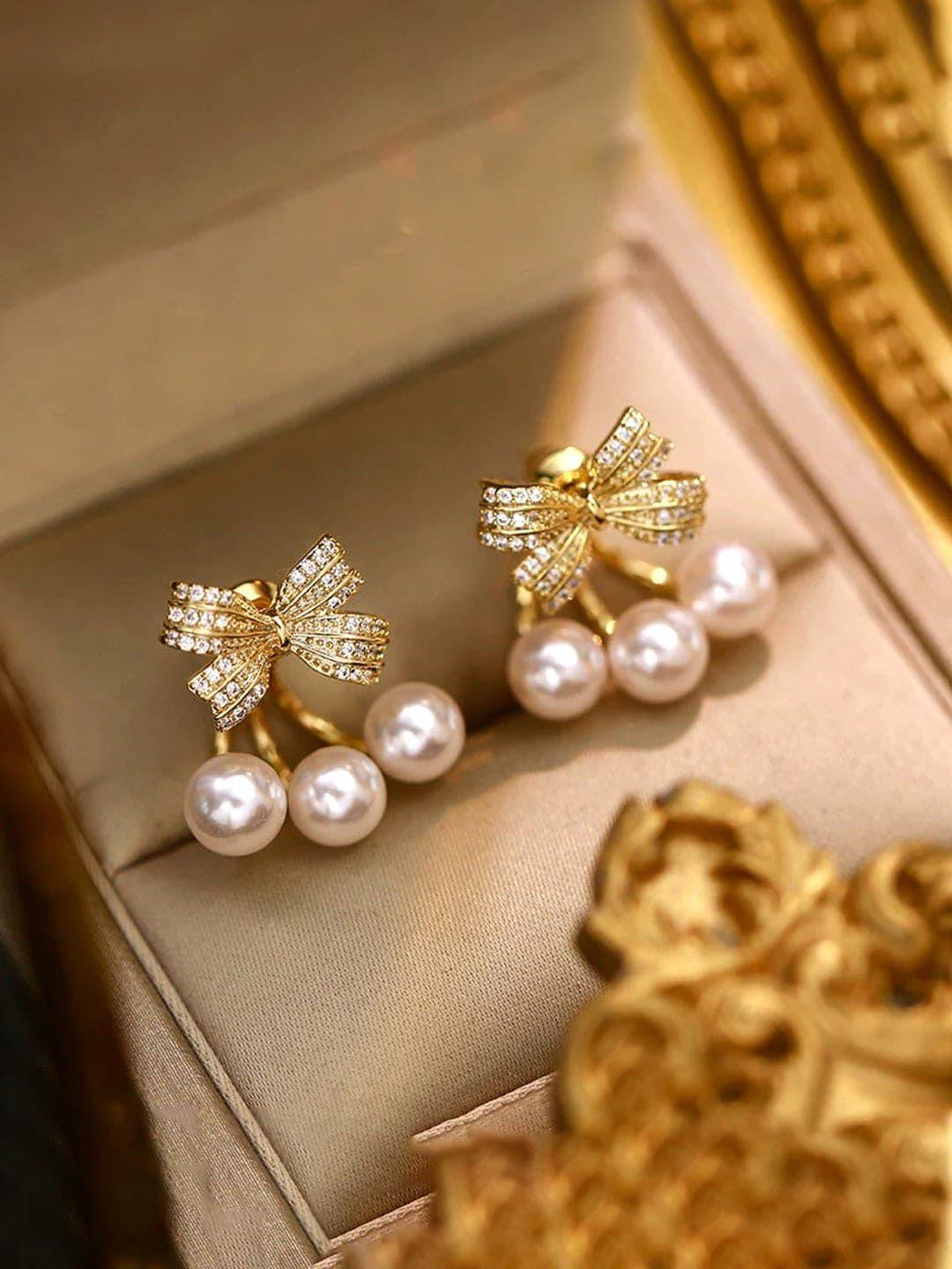 dressberry gold-toned gold-plated crystal studded & beaded contemporary studs