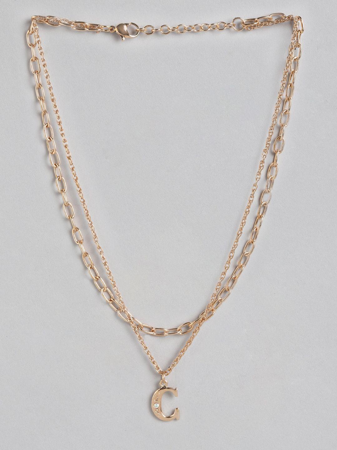 dressberry gold-toned stone-studded alphabet c charm layered necklace