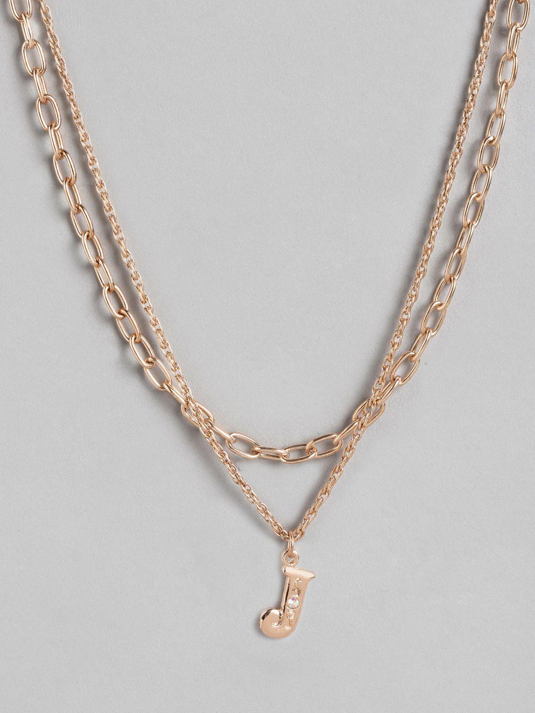 dressberry gold-toned stone-studded alphabet j charm layered necklace