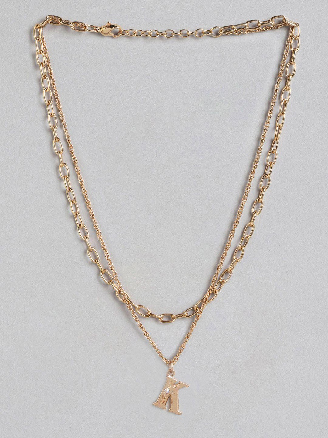 dressberry gold-toned stone-studded alphabet k charm layered necklace