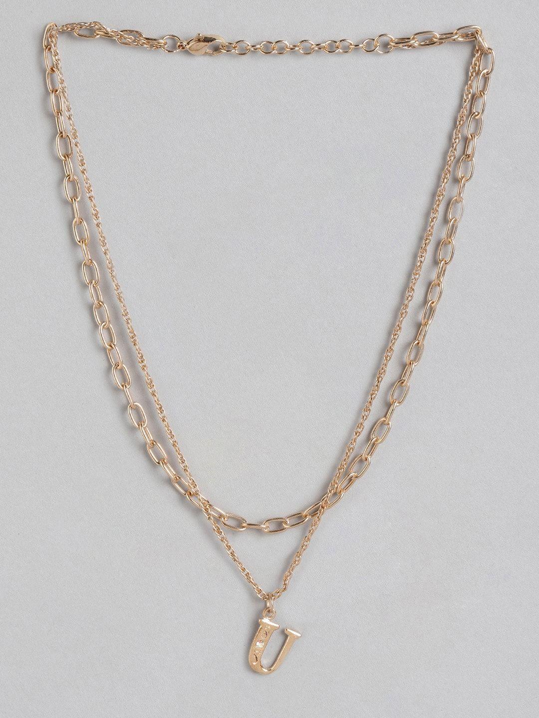 dressberry gold-toned stone-studded alphabet u charm layered necklace