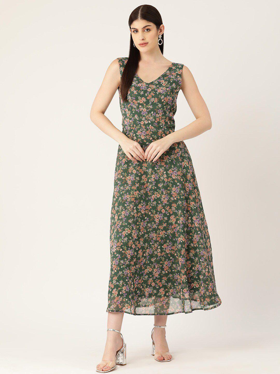 dressberry green, orange & purple floral printed v-neck maxi dress