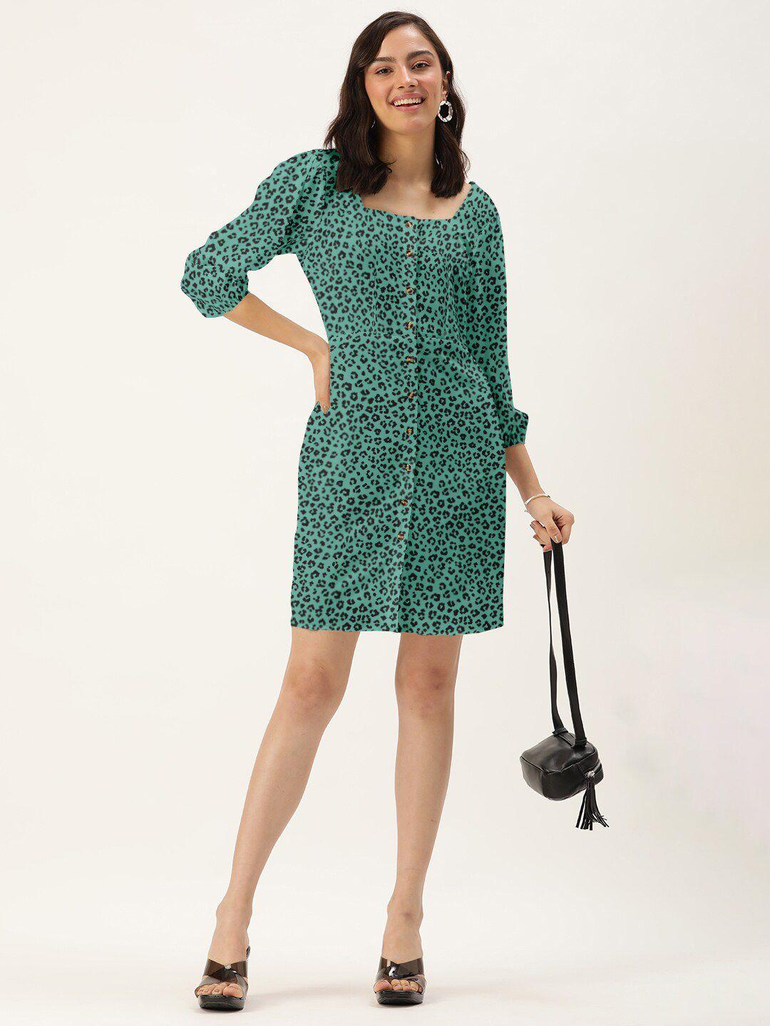 dressberry green & black animal shirt dress