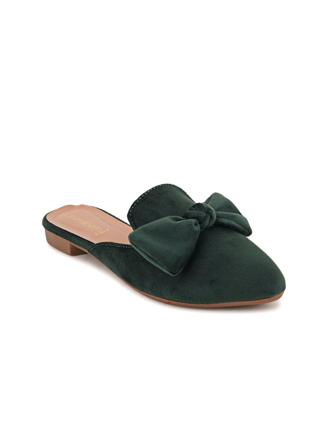 dressberry green bow embellished mules