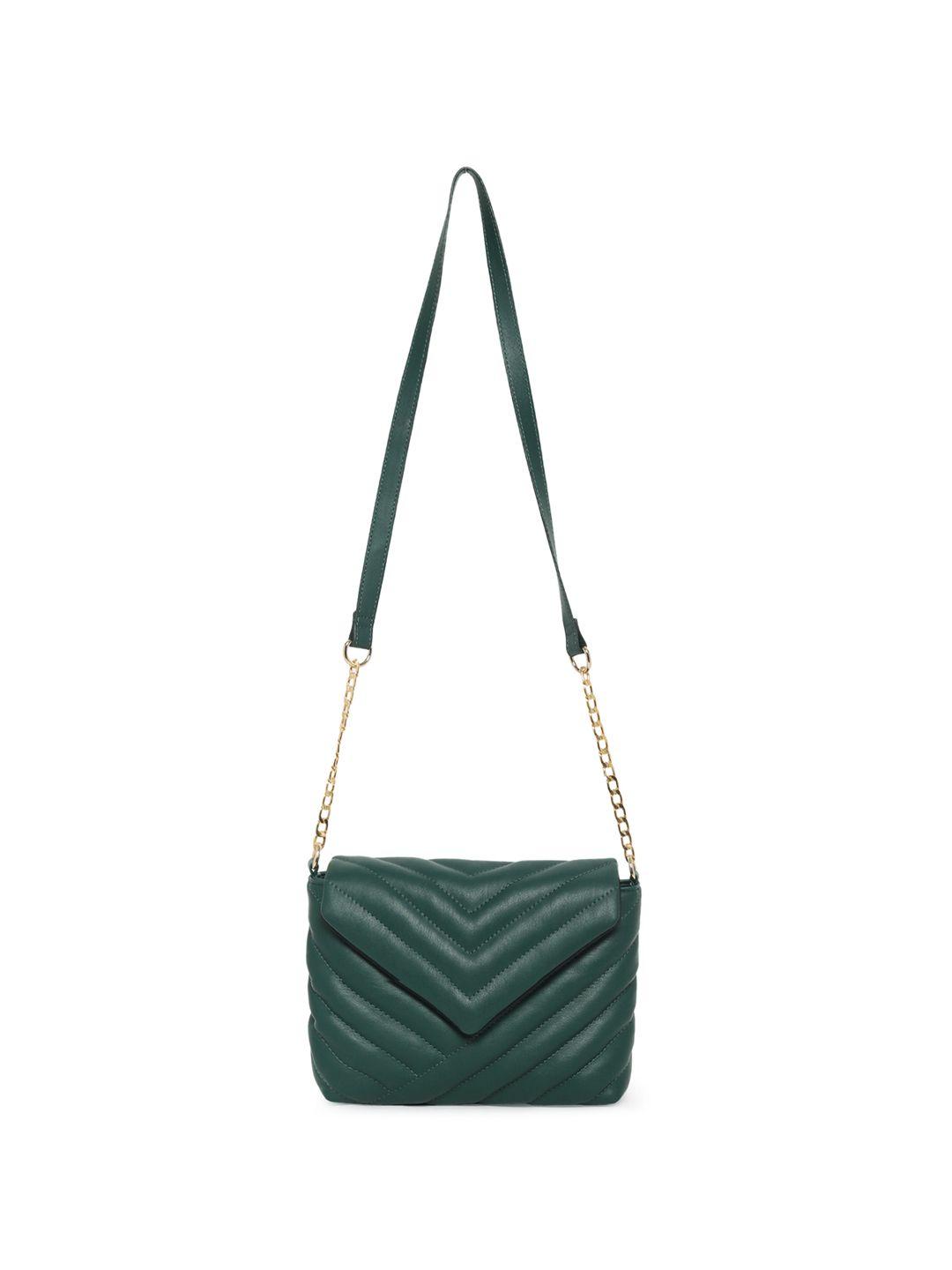 dressberry green textured structured sling bag with quilted