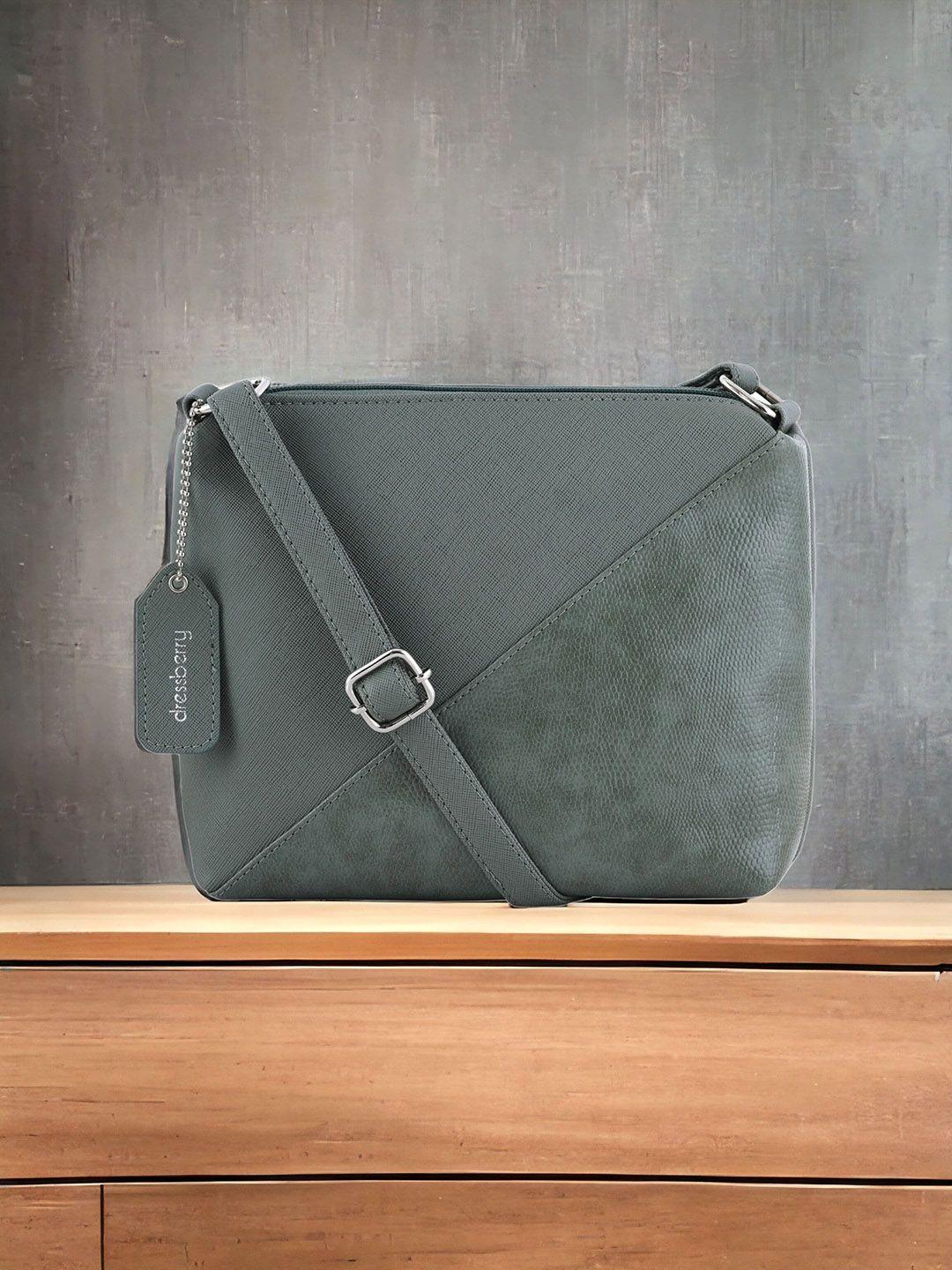 dressberry green textured structured sling bag