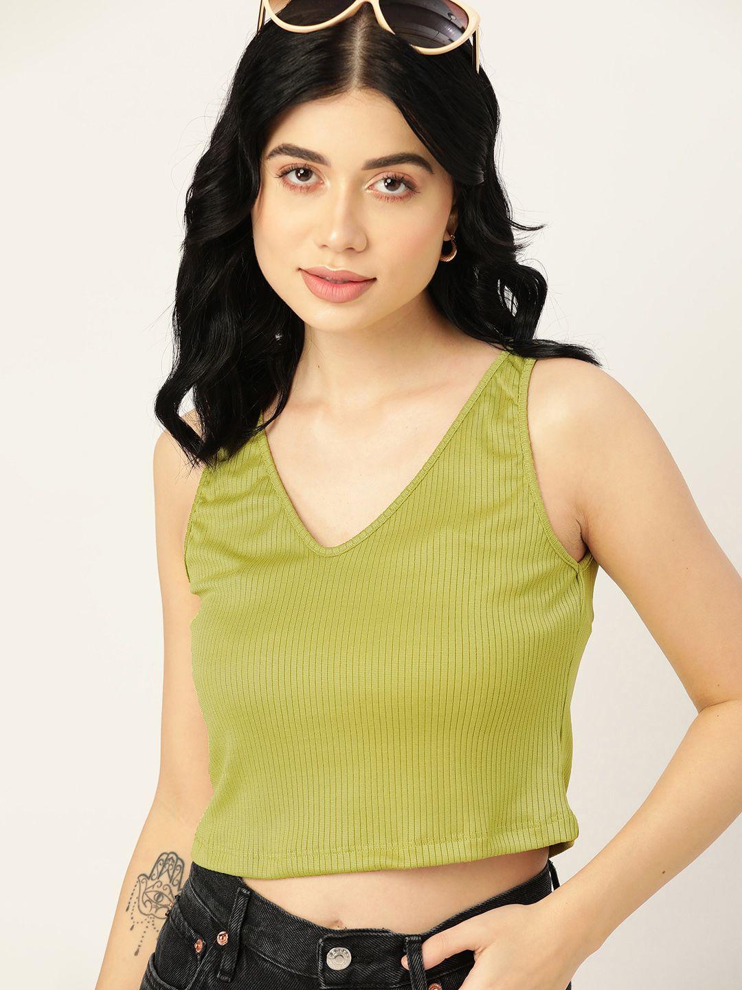 dressberry green v-neck sleeveless crop top