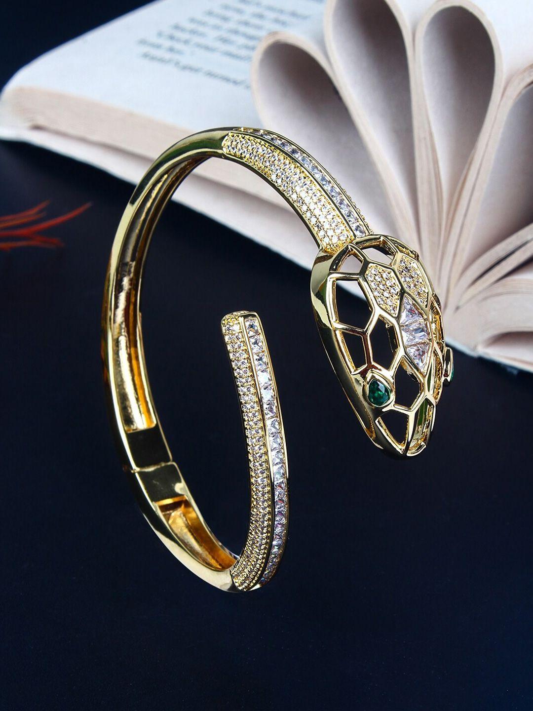 dressberry green women brass gold-plated cubic zirconia cuff bracelet