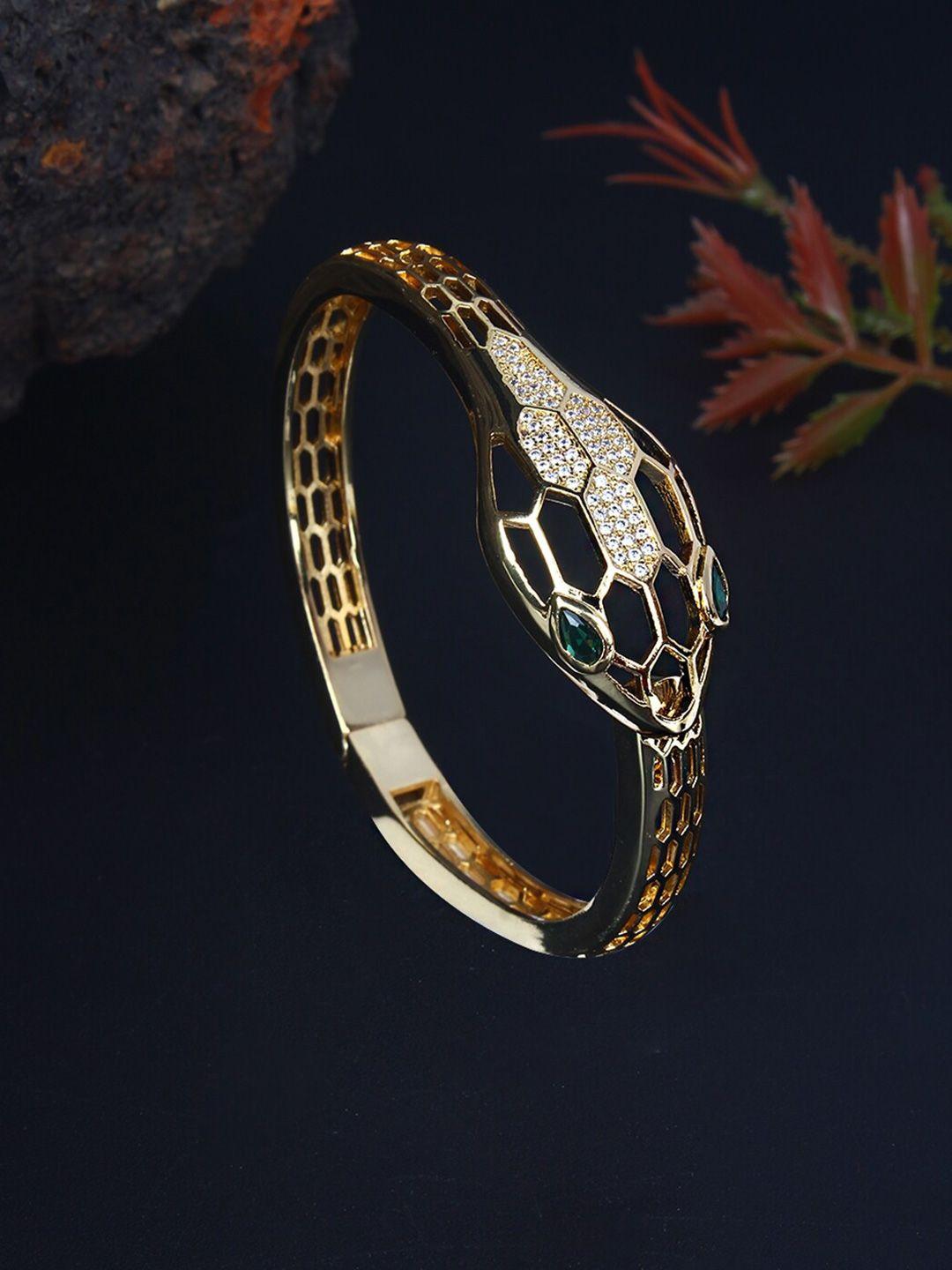 dressberry green women brass gold-plated cubic zirconia kada bracelet