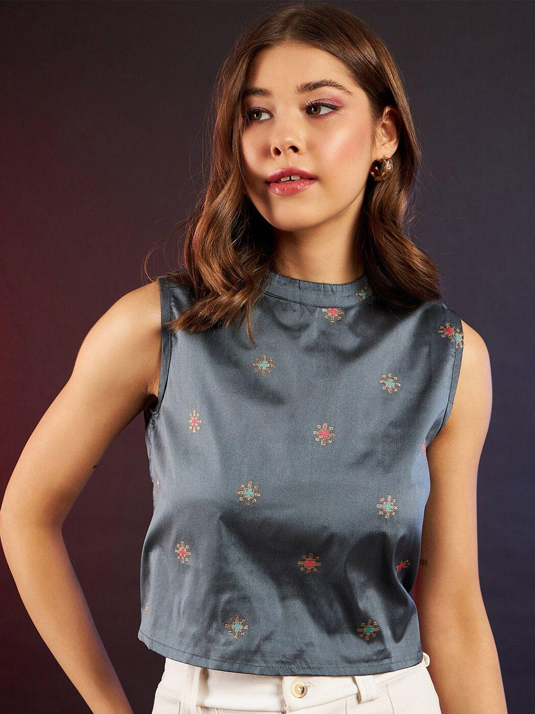 dressberry grey geometric printed sleeveless regular top