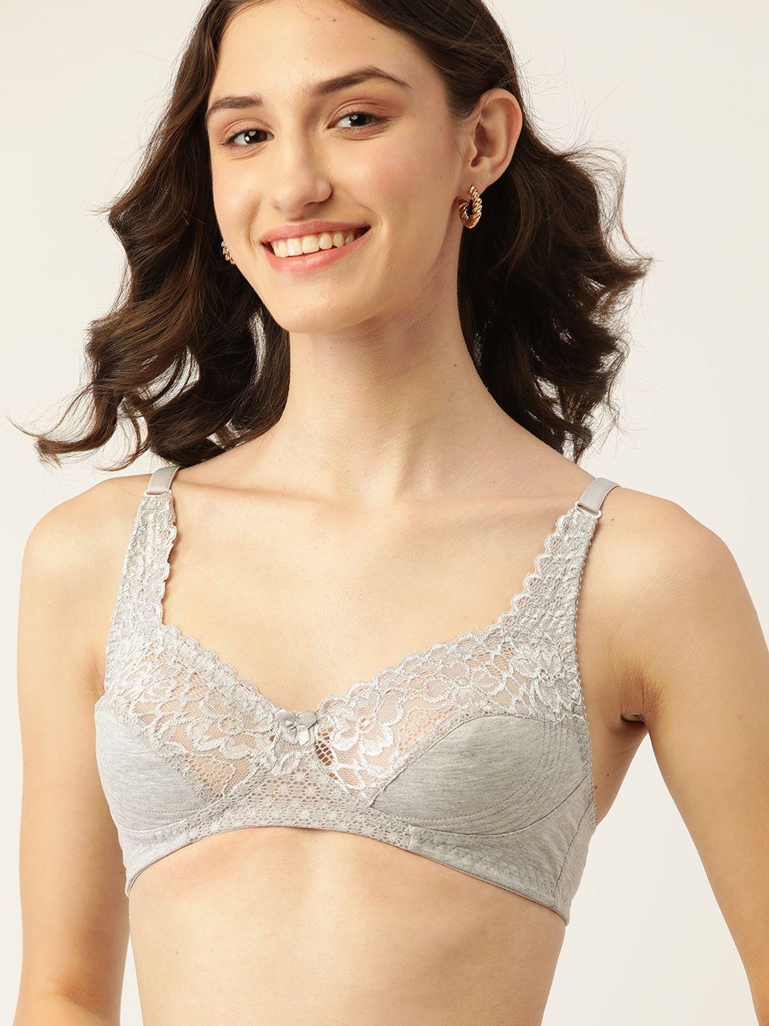 dressberry grey melange solid lace inserts everyday bra