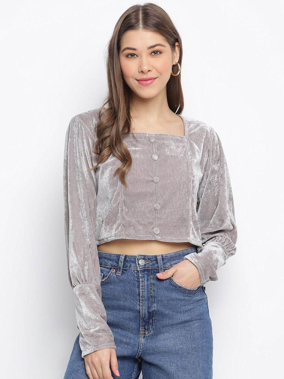 dressberry grey square neck crop velvet top