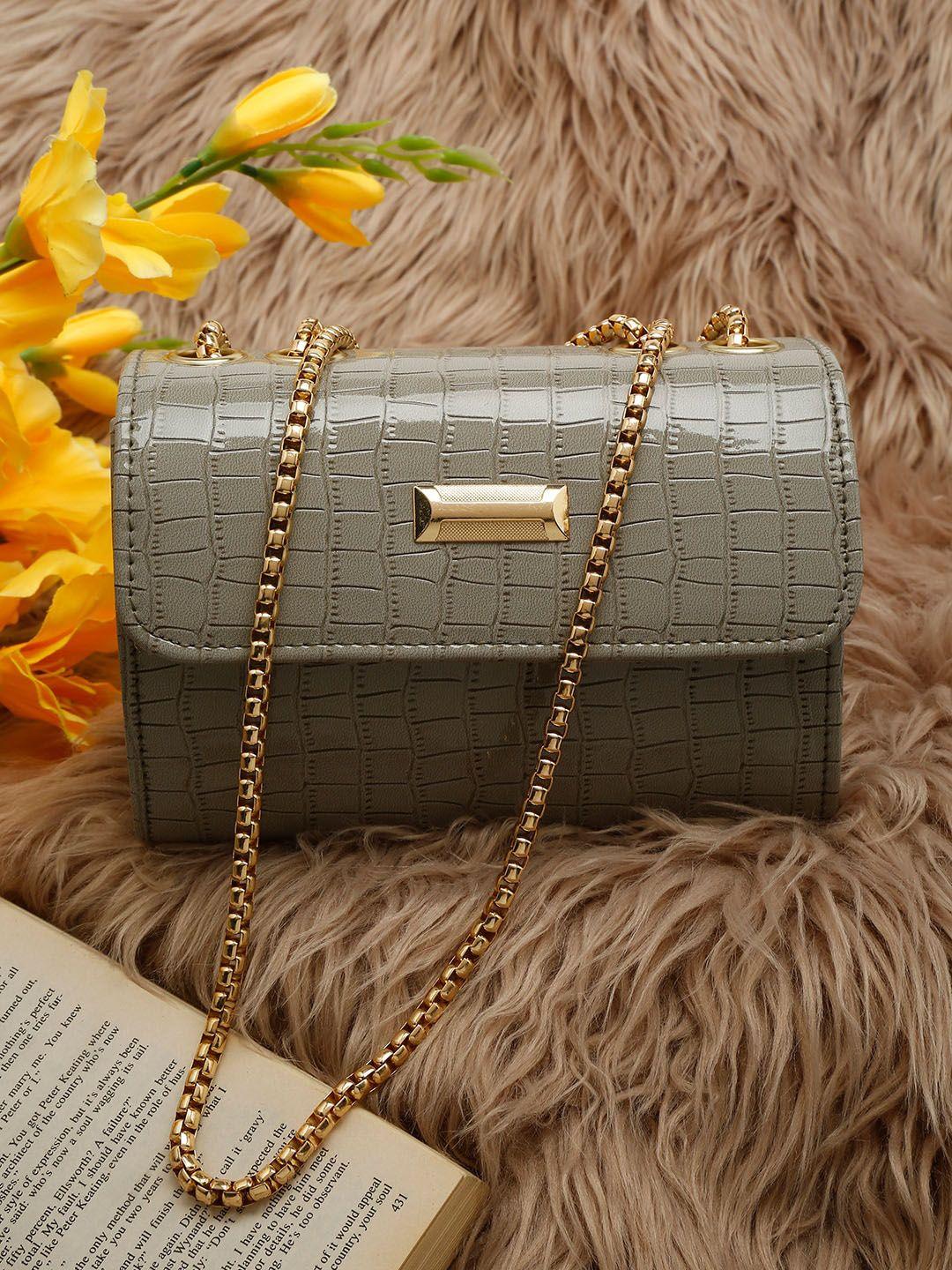 dressberry grey textured structured sling bag