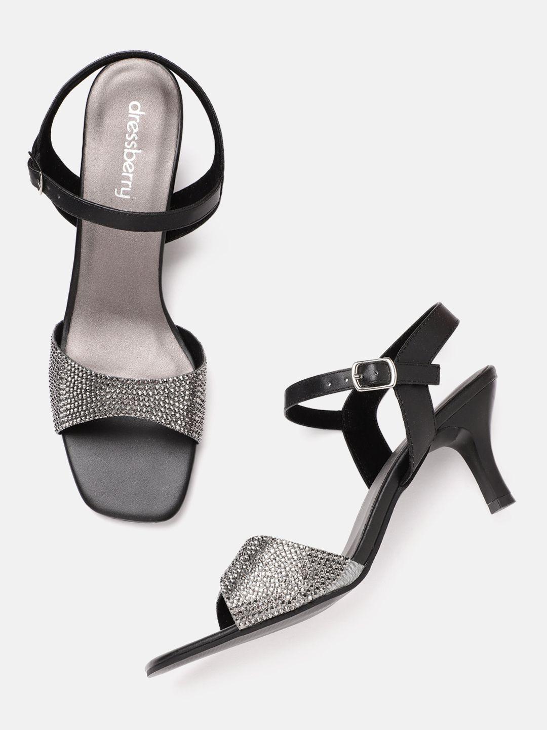 dressberry gunmetal-toned & black embellished slim heels