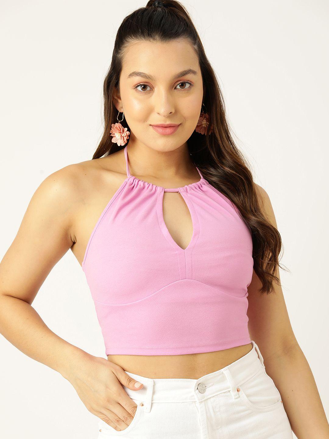 dressberry halter neck smocked crop top