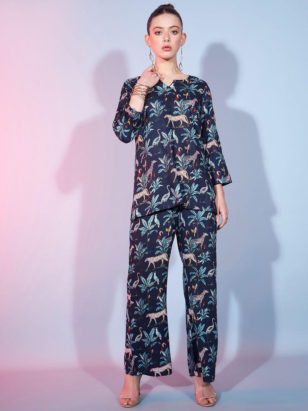 dressberry jungle printed top with trousers co-ords