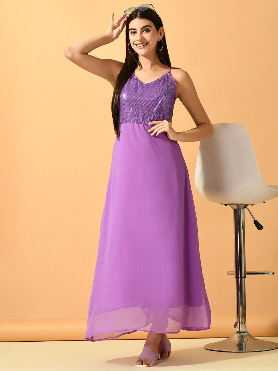 dressberry lavender embellished shoulder strap sequined maxi dress