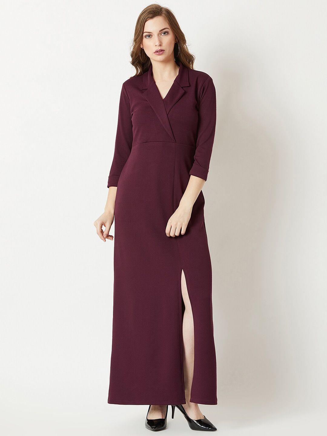 dressberry maroon lapel collar maxi dress