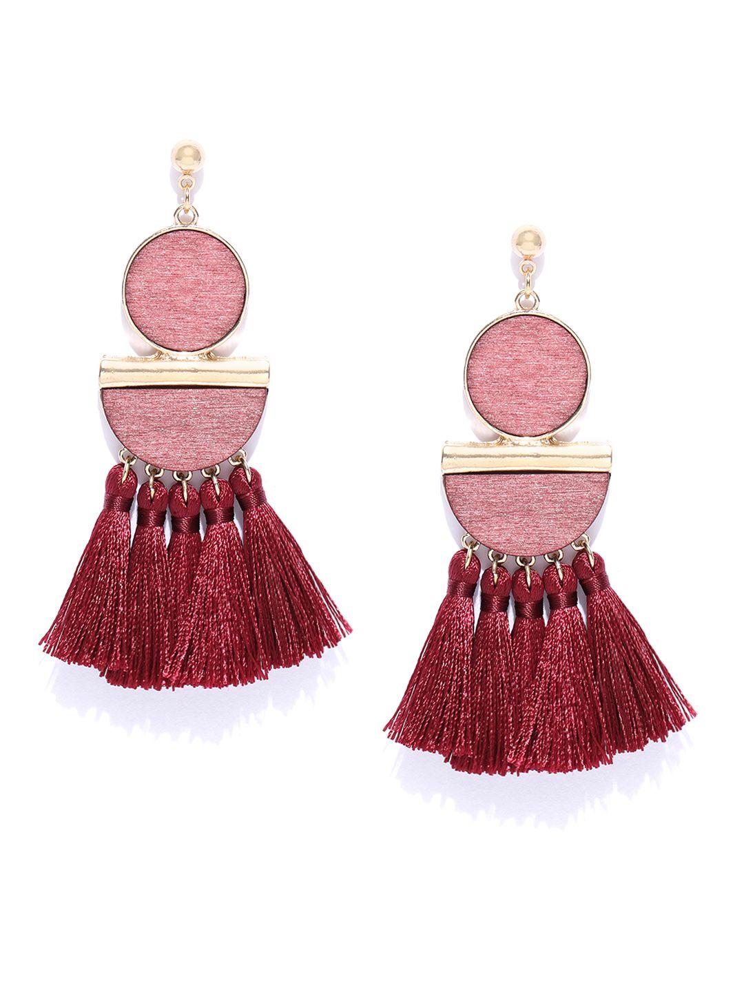 dressberry maroon tasselled drop earrings
