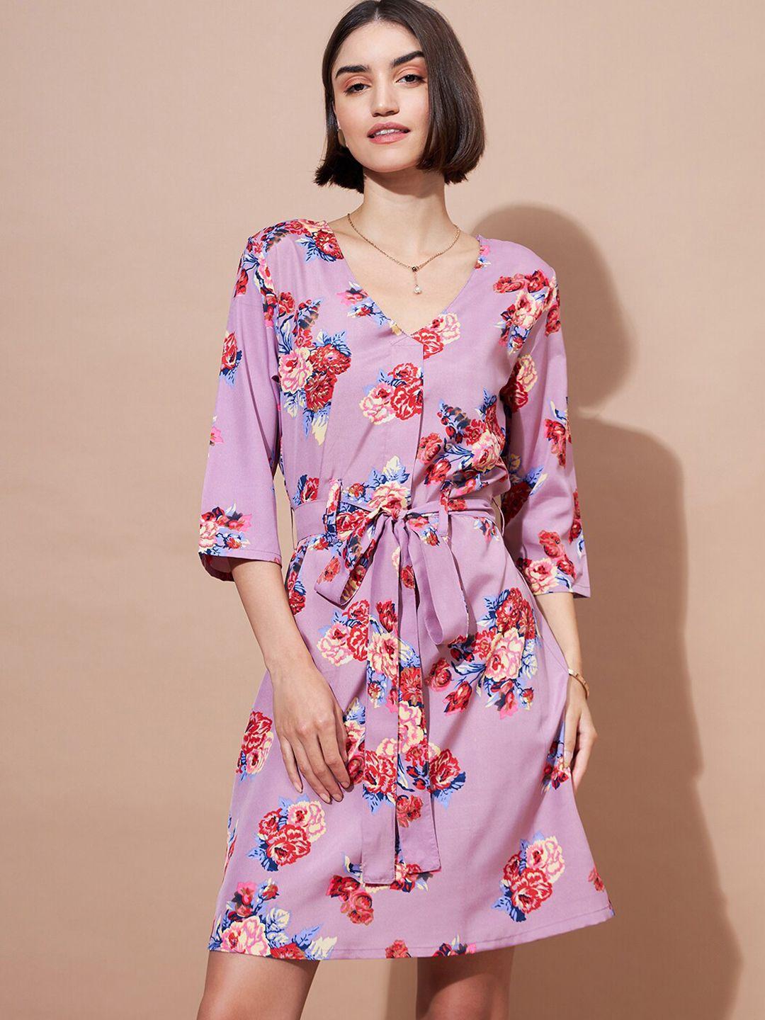 dressberry mauve floral print scuba a-line dress