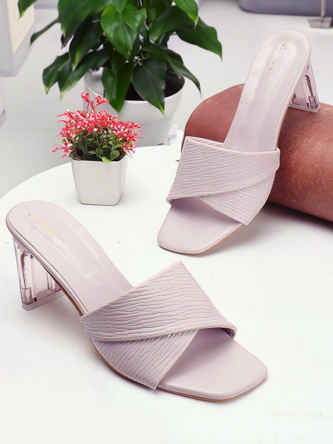 dressberry mauve textured open toe block heels