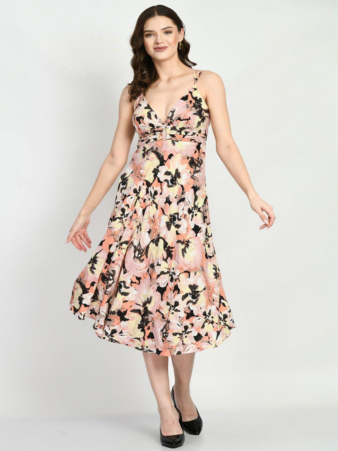 dressberry multicoloured floral print fit & flare midi dress