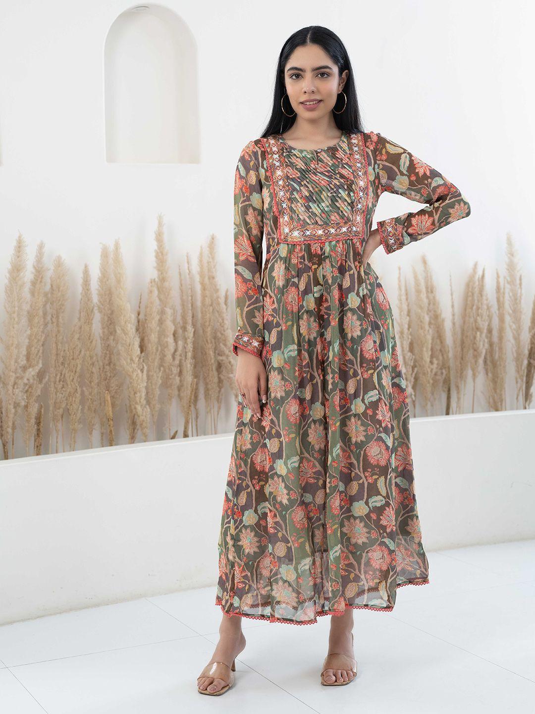 dressberry multicoloured floral print georgette a-line maxi dress