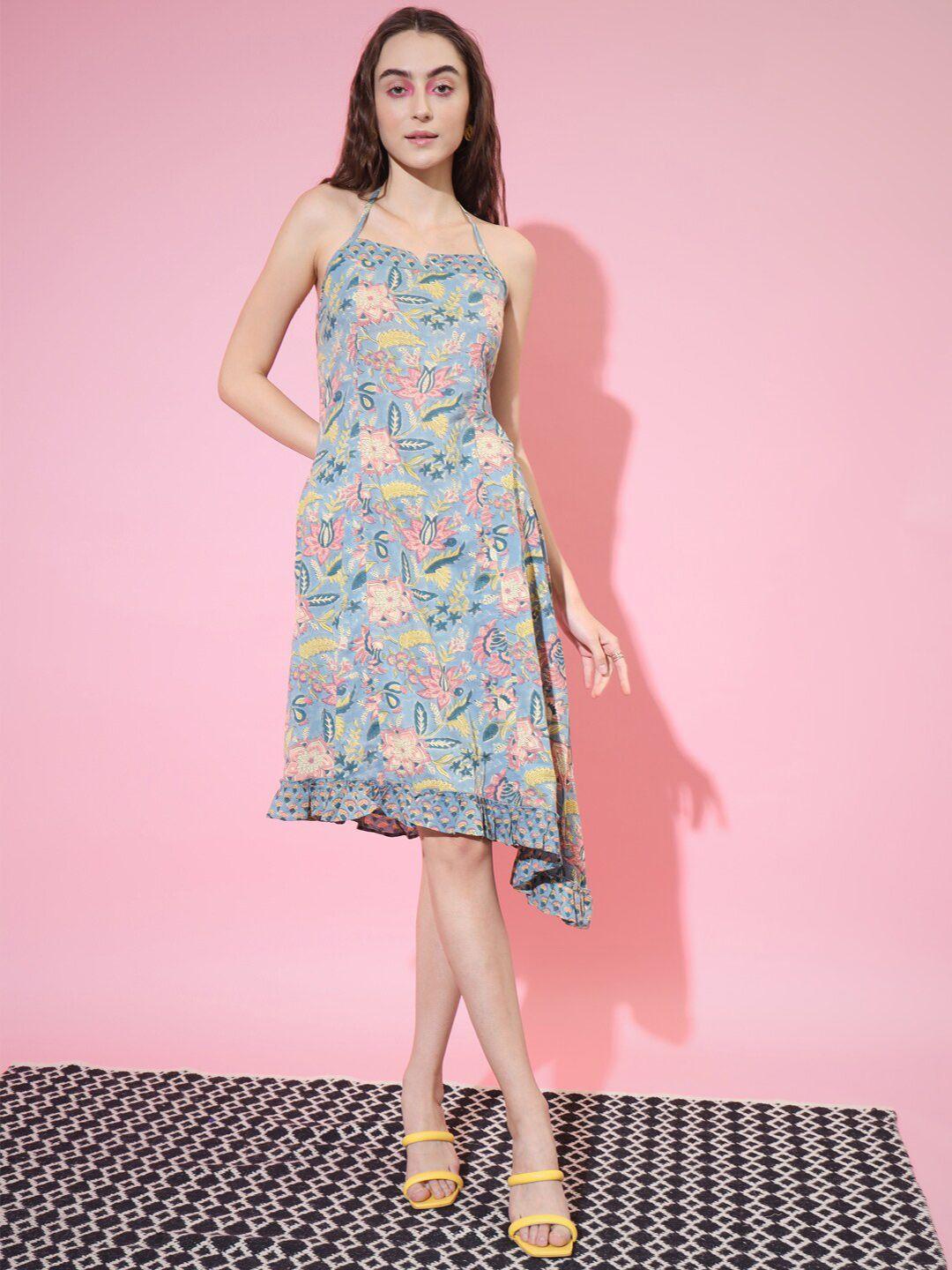 dressberry multicoloured floral print ruffled fit & flare dress