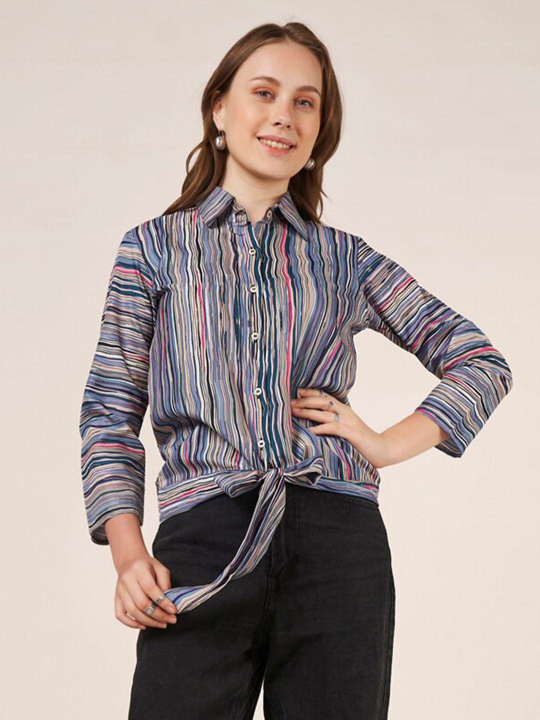 dressberry multicoloured striped crepe shirt style top