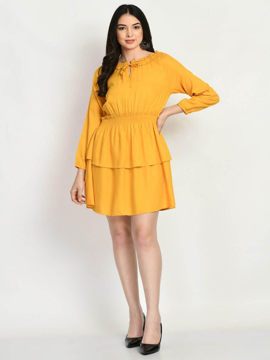 dressberry mustard yellow fit & flare mini dress