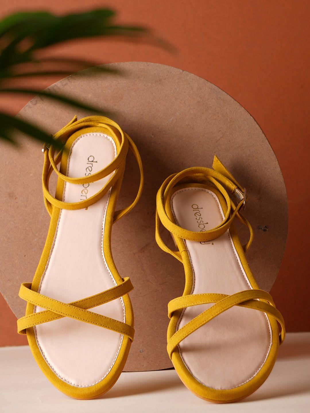 dressberry mustard yellow strappy open toe flats