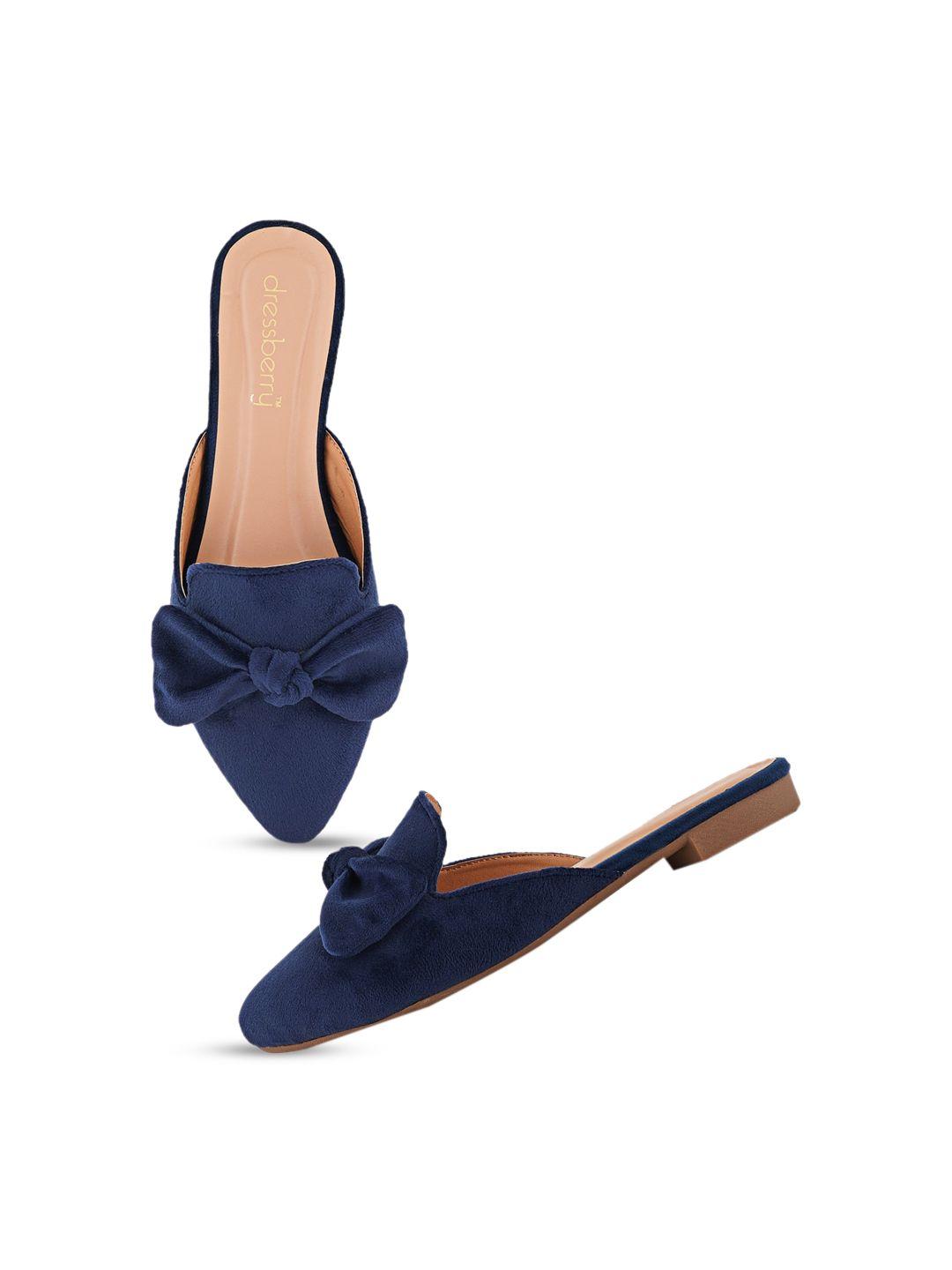 dressberry navy blue bow embellished mules