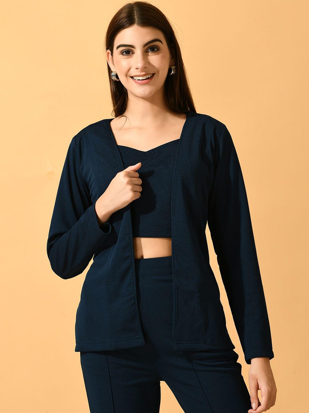 dressberry navy blue crop top with trousers & jacket co-ords