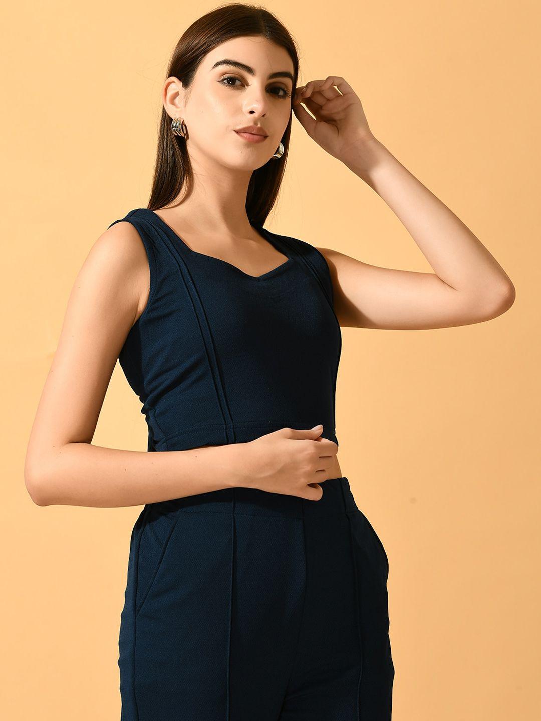 dressberry navy blue crop top with trousers co-ords