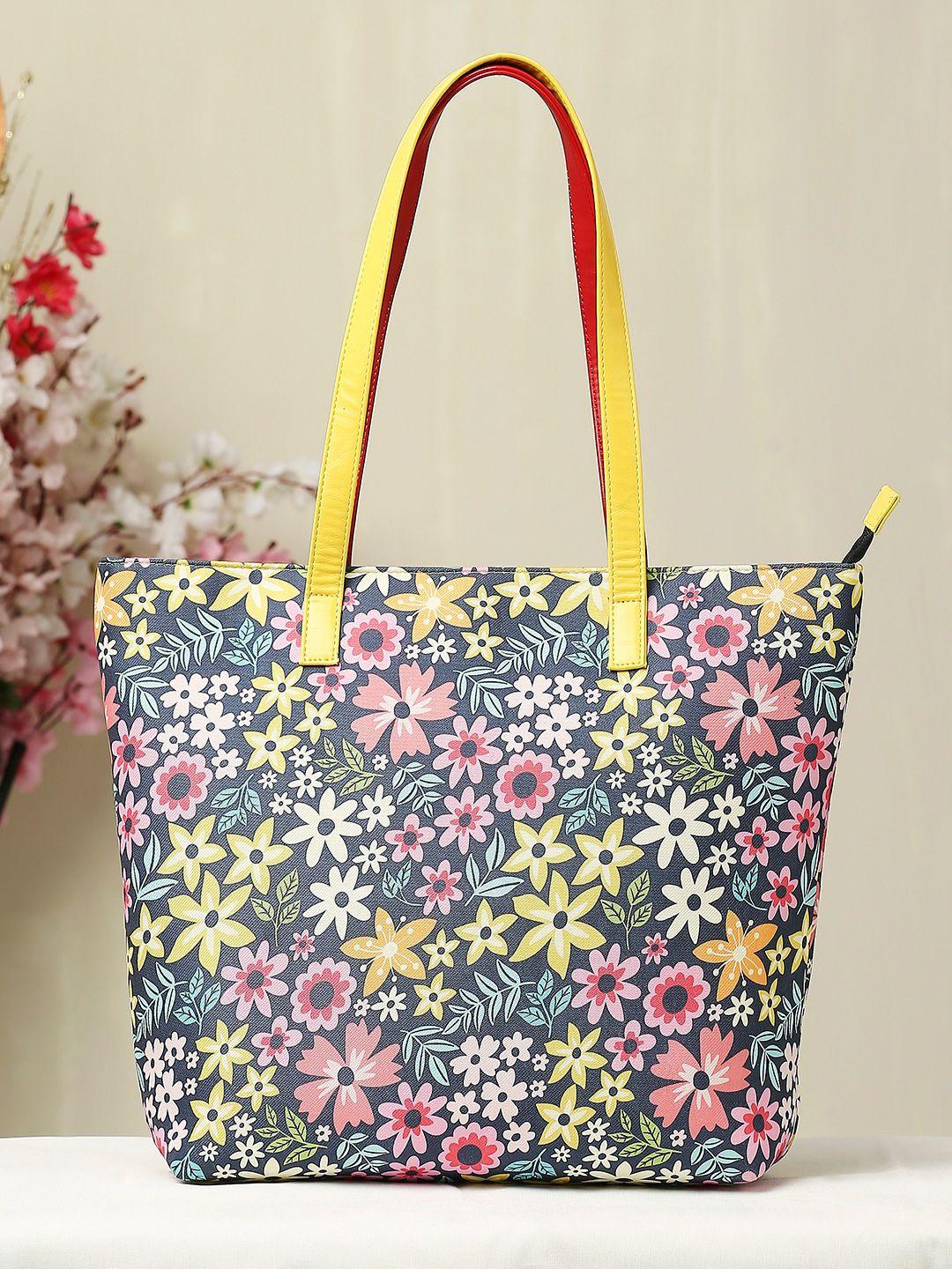 dressberry navy blue floral printed oversized shopper tote bag