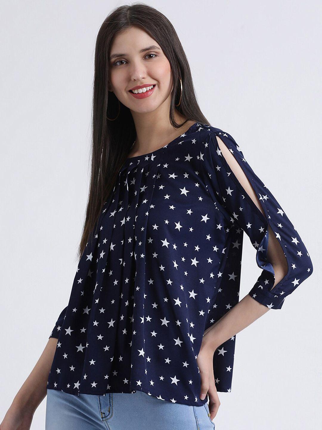 dressberry navy blue geometric print crepe top