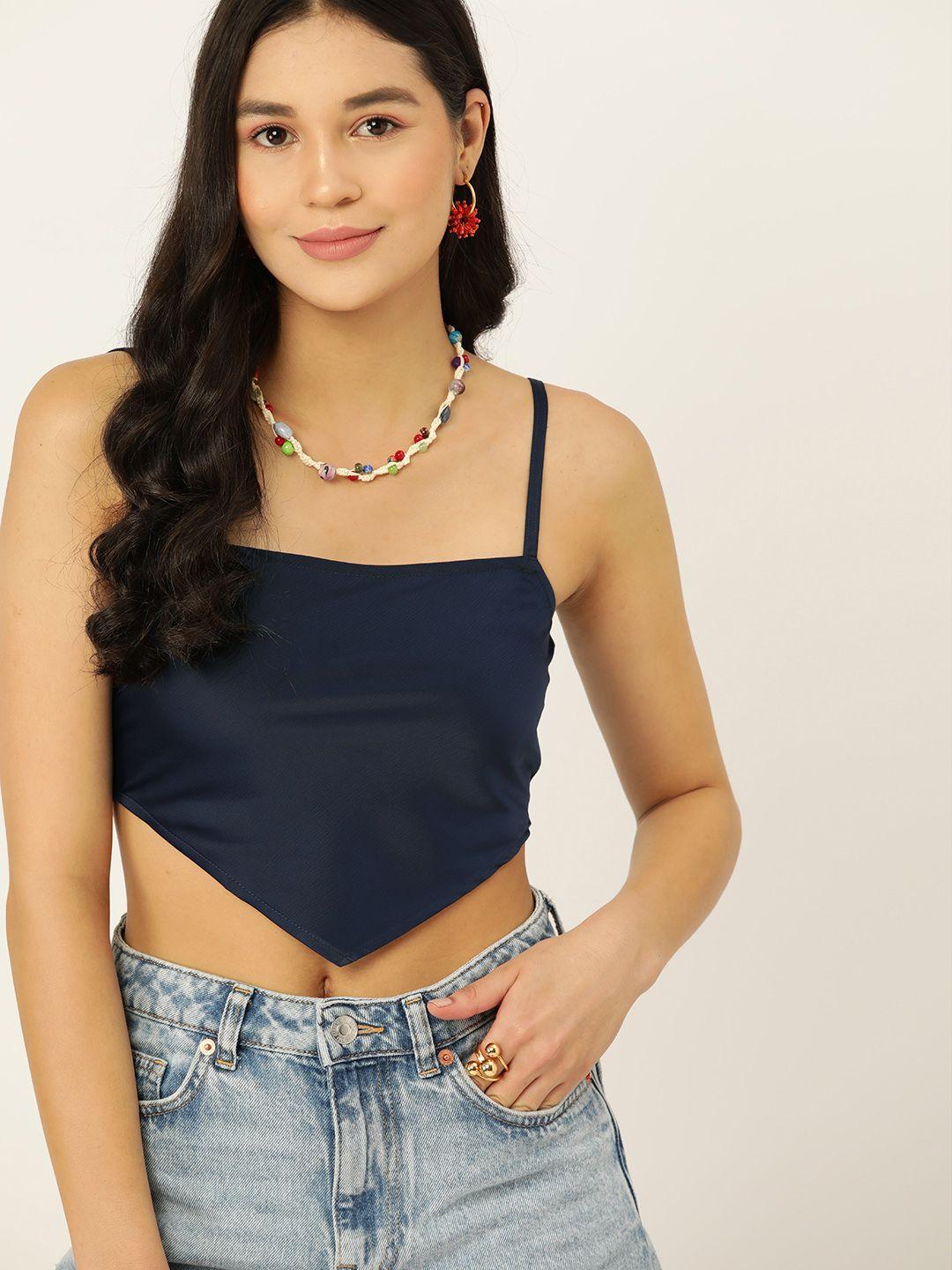 dressberry navy blue satin crop top