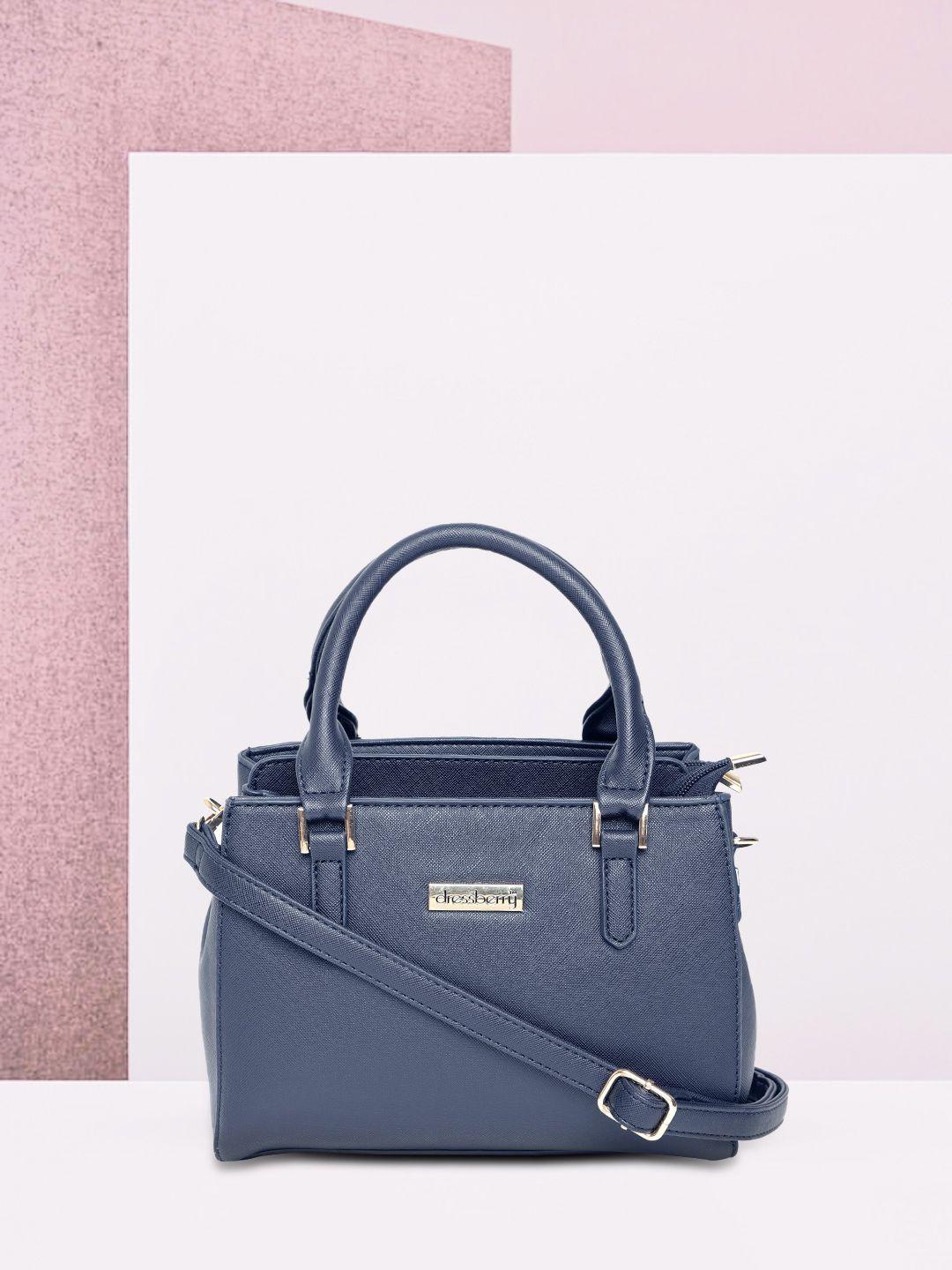 dressberry navy blue solid handheld bag