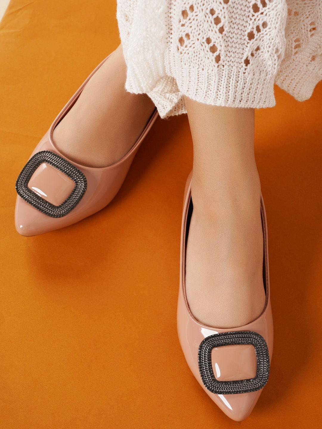 dressberry nude-coloured embellished pointed toe ballerinas