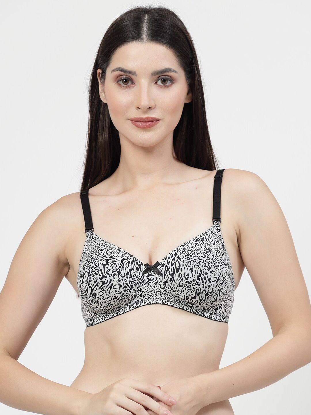 dressberry off white abstract printed lightly padded t-shirt bra with all day comfort