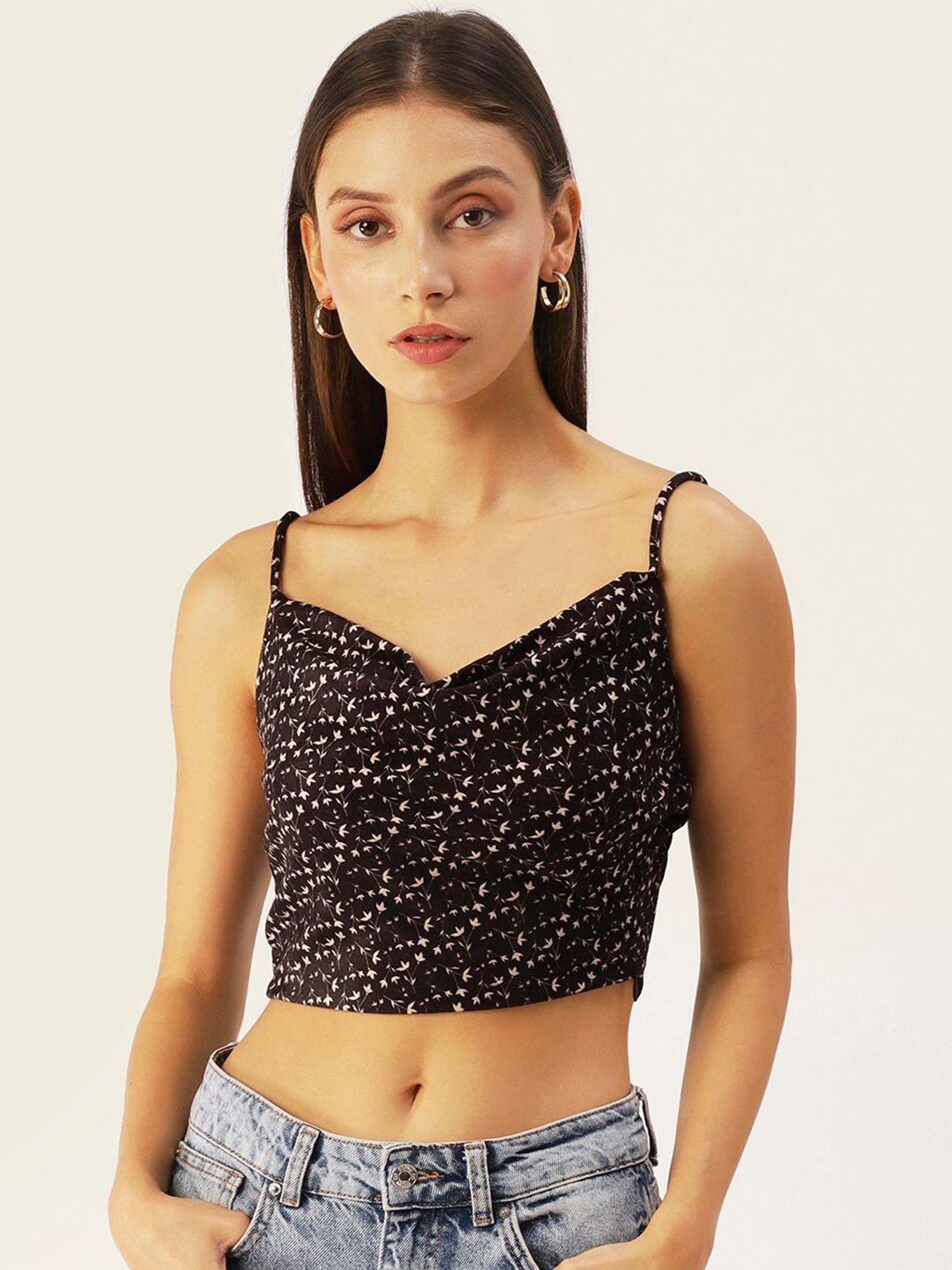 dressberry off white floral print velvet bralette crop top