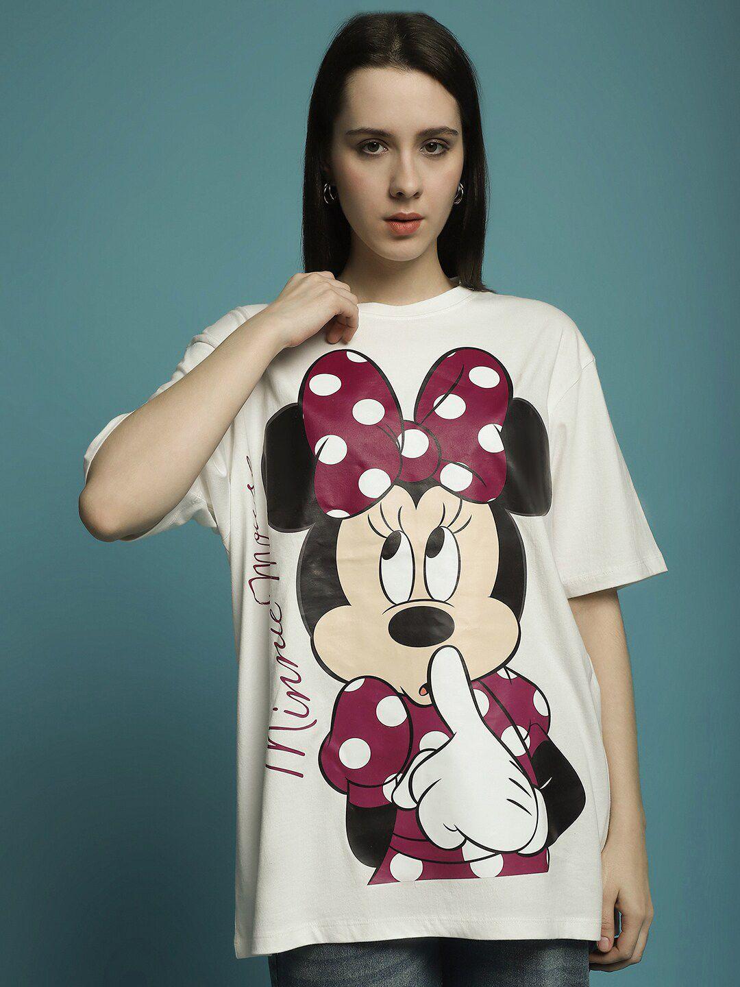 dressberry off white minnie mouse printed drop-shoulder sleeves oversized cotton t-shirt